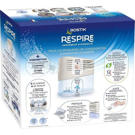 Absorbeur Humidité Respire+2 Recharges+ 2 Recharges Gratuites - Respire Bostik (1/5)