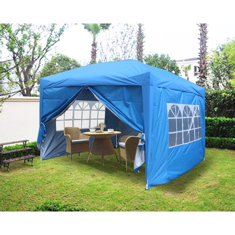 Outdoor Pop Up Gazebo Garden Marquee Tent with 4 Leg Weights Bags Blue 3x3m (1/5)