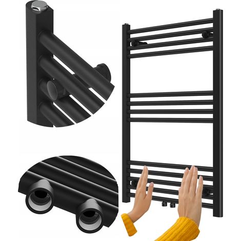 Radiateur Sèche-Serviettes Salle de Bain Granitan Raven 90x60 cm Noir 365W avec Raccordements et Kit de Montage (1/5)