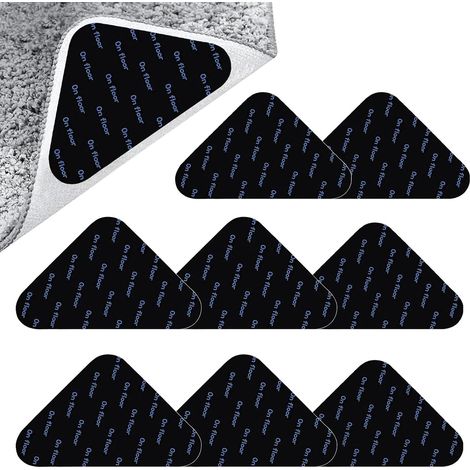 Paquete de 16 tiras adhesivas triangulares antideslizantes de doble cara para esquinas de alfombras sobre baldosas o madera.