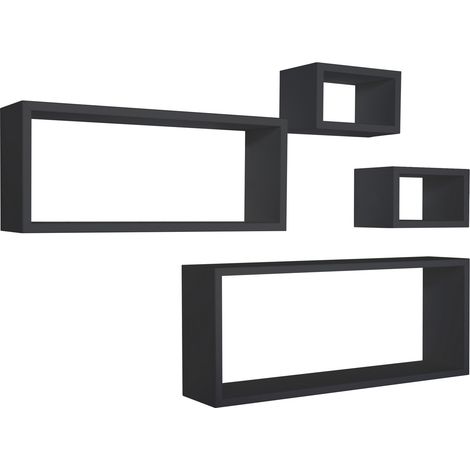 Lot de 4 étagères murales rectangulaires cube moderne Merlino - Noir (1/3)