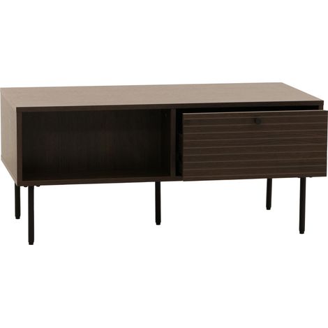 Table basse HHG-281, table de salon table basse, style scandinave métal bois mélamine MVG 45x100x50cm, brun foncé (1/5)