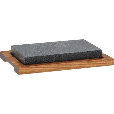 Piedra de servir Kela Country con base, granito/madera de acacia, 24×16×4 cm