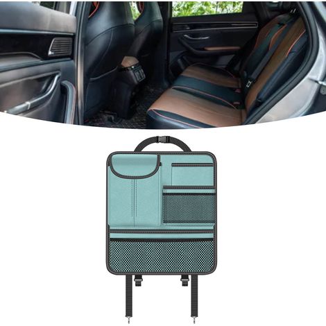 Sac de rangement multifonctionnel pour siège auto, avec support pour téléphone, portefeuille, lunettes et boîtes de mouchoirs (bleu). (1/5)
