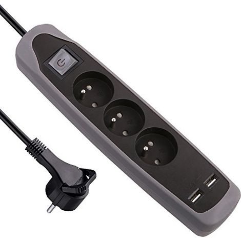 Electraline Gummy 35613 - Blocco multipresa a 3 prese e 2 USB, copertura in silicone, protezione dagli urti, cavo 2 m, spina piatta (1/4)