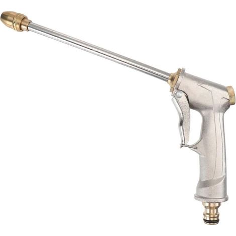 Water Gun Spray Head Long Nozzle for Car Use Silver Metal (1/5)