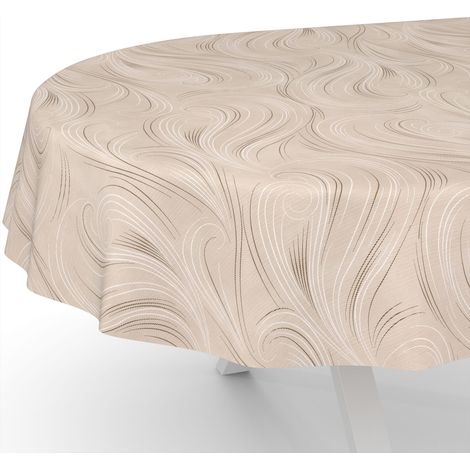 Nappe de Table en Toile cirée, Lavable, Motif Abstrait, Beige, Ovale, Bord coupé, pour Table de Jardin, 180 x 140 cm (1/5)