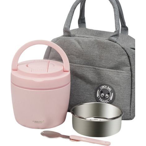 Boîte à lunch isotherme avec couvercle, rose (sac à lunch inclus) - 970 ml - Acier inoxydable (1/5)