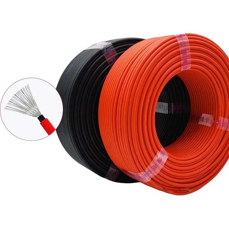 Câble PV Solaire, Haute Tension, Conception Durable, Rouge et Noir, 10 AWG(6MM), 50m (1/2)