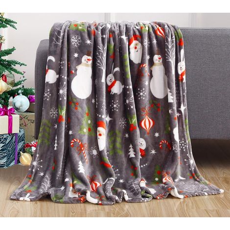 Couverture Noël Velvet Touch 127×152 cm, motif Père Noël/bonhomme neige gris