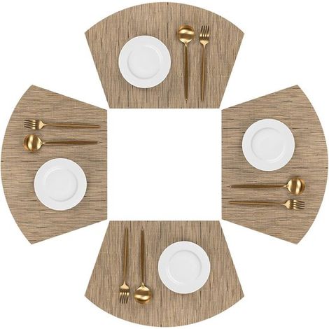 Set di 4 tovagliette intrecciate a forma di ventaglio per tavoli rotondi, marrone chiaro (1/4)