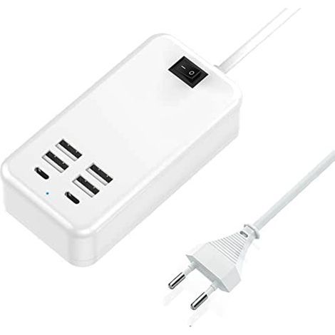 Chargeur USB C, chargeur USB 6 ports, 2 ports USB-C + 4 ports USB-A, chargeur multi-USB. (1/5)