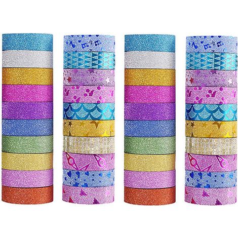 40 rouleaux de ruban adhésif pailleté, autocollants, rubans adhésifs en papier, étiquettes décoratives à faire soi-même pour le bureau et l'école (1/3)