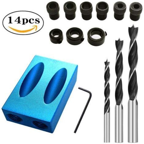 14pcs Pocket Hole Jig, 15° Oblique Drilling Jig, Oblique Positioner Locator Tool, with 6/8/10mm Adapter, for Drill Guide for Angle Woodworking (1/4)