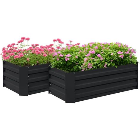 Lot de 2 carré potager de jardin dim. 100L x 50l x 30H cm - tôle d'acier ondulée noir (1/5)
