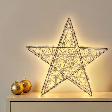 Draht Leuchtstern champagner 30 cm mit Timer - 25 LED - Metall Stern Silhouette warm weiß beleuchtet batteriebetrieben