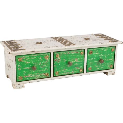 Caja joyero de madera con detalles de metal blanco 36x15x10h cm