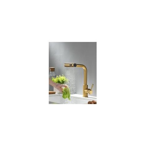 Robinet de cuisine extractible pivotant à 360° en or brossé Mitigeur d'évier de cuisine à levier unique