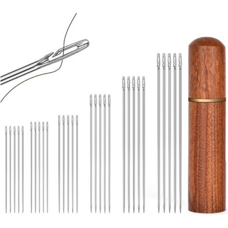 Aiguilles Couture, 30 Pièces aiguilles à enfiler automatiques, 6 Tailles Aiguille à Coudre avec 1 boîte à aiguilles en bois, Aiguilles Auto-Enfilantes pour Débutant, Personnes aveugles et âgées (1/5)