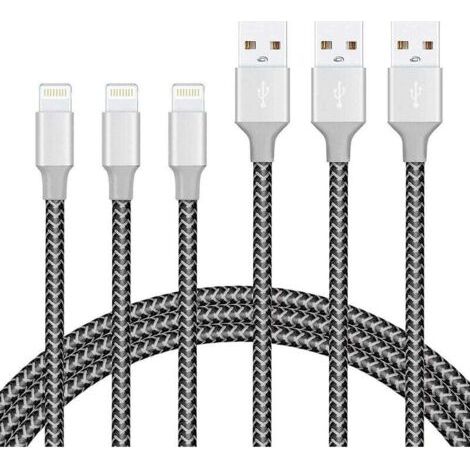 3er-Pack 1,8 m Lightning-Kabel, geflochtenes Nylon-Ladekabel für iPhone, MFI-zertifiziert – Schwarz. (1/2)