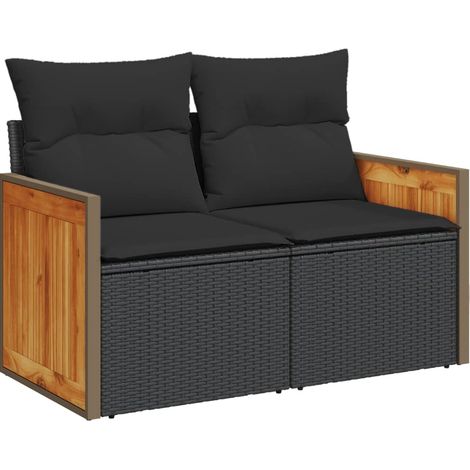 Maison Exclusive - Gartensofa mit Kissen 2-Sitzer Schwarz Poly Ra