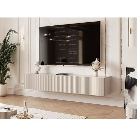 Meuble TV Mural ANGEL - avec LED - 4 portes - 200x40x36 cm - Cachemire (1/5)
