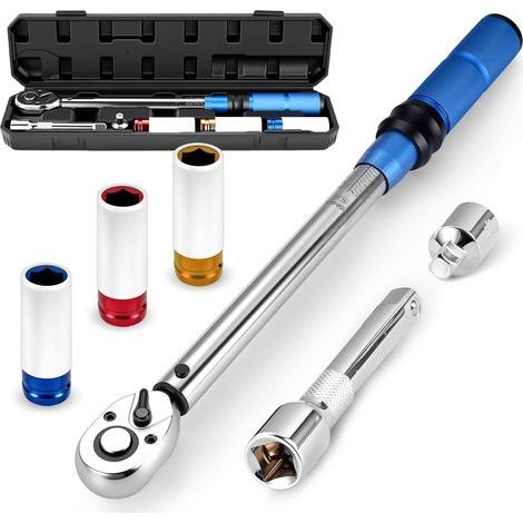 Lot de 6 clés dynamométriques pour vélo, 1/2", 3/8", 40-210 nm, avec illes et mallette pour vélo, voiture, moto et changement de pneus (1/5)