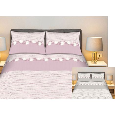Completo Lenzuola Stiro Facile 100% Cotone Made Italy Effetto Seta Disegno Tulip, misuraMatrimonialecoloreGrigio (1/5)