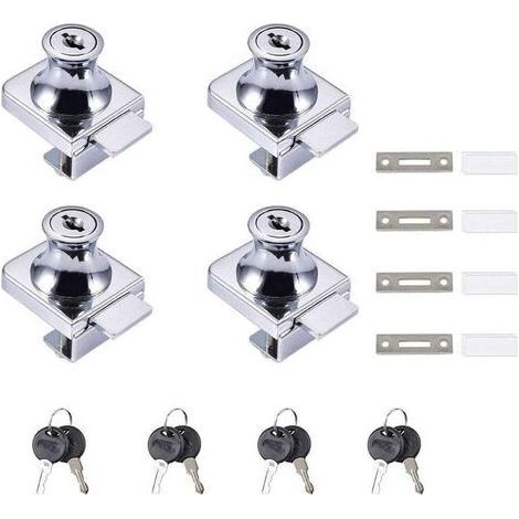 de porte en verre, 4 pièces Serrures à Came, Verrouillage de sécurité de la vitrine de l'armoire de porte en verre pour porte en verre de 5-8 mm (0,2-0,31") sans perçage avec 8 clés (1/2)