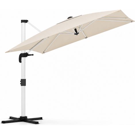 Ombrellone Decentrato 3X3 Metri Con Base A Croce Struttura In Alluminio Antiruggine Telo Impermeabile UV50+ Inclinabile Per Giardino Terrazza Patio E Piscina 300 x 300 x 260 Cm Beige (1/5)