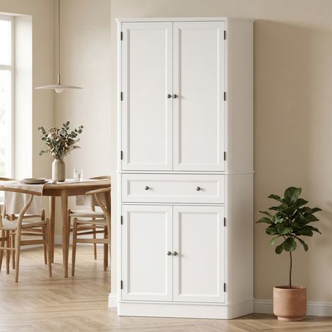 Meuble de cuisine blanc à 4 portes, tiroir et étagères réglables, 80 x 39,5 x 186,4 cm (1/5)