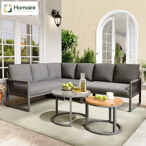 HOMAIRE Garten-Lounge-Set Ecksofa 6-7 Personen grau mit verzinktem Eisengestell verstellbaren Beinen Sitz- und Rückenkissen (1/5)