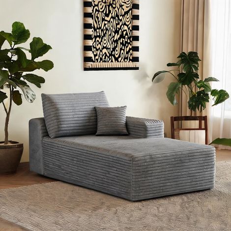 Sofa d'angle moderne en velours côtelé gris 2 places démontable (1/5)