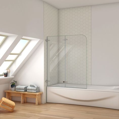 Mampara de bañera plegable con bisagra 2 hojas sin marco exterior, 5mm cristal templado,aluminio cromado, 140x110cm