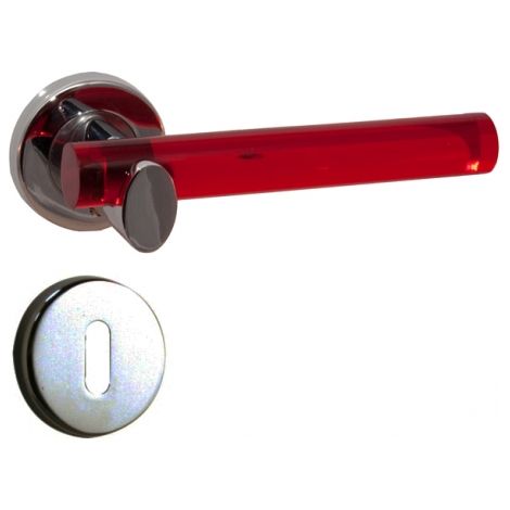 Ouvre&Déco – Poignée de porte droite VITAMINE – Métal acrylique translucide rouge – Demi-garniture sur rosace ronde – Clé L de confidentialité