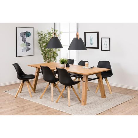 Chaise Dima en plastique noir, coussin en éco-cuir, bois (1/5)