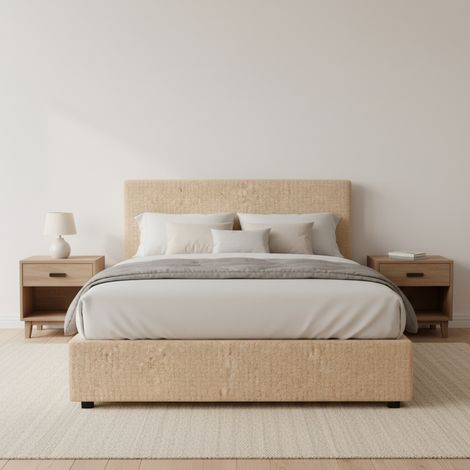 Letto Matrimoniale Basildon, Sfoderabile, Contenitore Made in Italy, Beige (1/4)