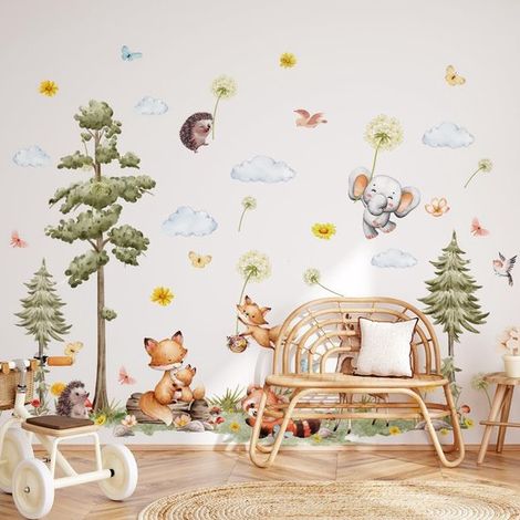 VVGoods - Stickers muraux animaux de la forêt avec pin et renard pour la décoration de la chambre d'enfant (1/5)