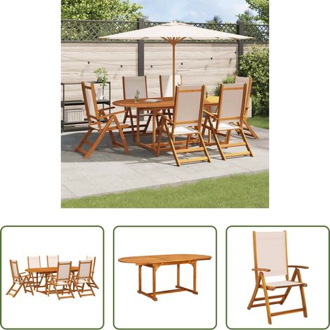 Chaise de jardin - Ensemble à Manger de jardin 7pcs bois d'acacia solide textilène (1/5)