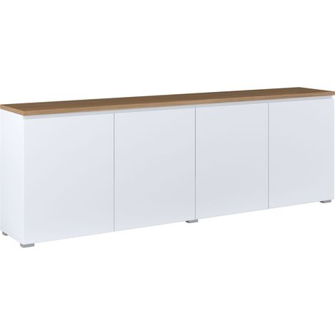 Aparador Baletu 105, Blanco + Roble, 68x200cm, Número de puertas: 035cm, Aglomerado laminado (1/5)
