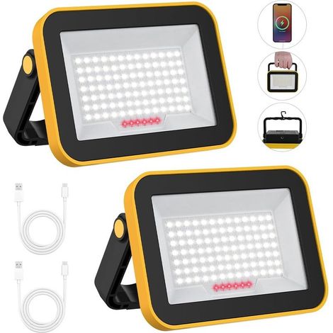 2PCS Projecteur LED Rechargeable, Lampe de Chantier Rechargeable Portable avec 5 Modes IP65 Étanche, Projecteur LED Chantier pour Camping Travail Garage Atelier (1/5)