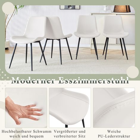 Set de 4 chaises de salle à manger en simili cuir blanc : design moderne, assise élargie, dossier et pieds en métal antidérapants pour maison et bureau. (1/5)