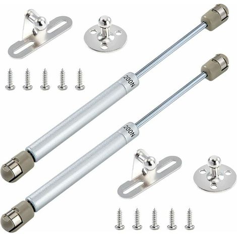 Amortiguadores de gas de 200 N/20 kg con resorte hidráulico, bisagras con tornillos para levantar puertas, armarios, muebles de cocina, paquete de 2 (plateado) (1/5)