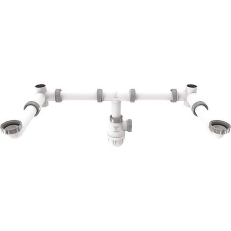 Siphon lavabo double vasque – Tubulure bi-matière extensible – Sortie unique pour 2 vasques – Débit 36 litres/minute – Selection P Pro (1/2)