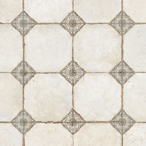 Carrelage Vintage Blanc et Multicolore Cabochon 45,2x45,2x0,95 cm Sorelia - Sol et mur intérieur (vendu par carton de 1,02 m²) - RO'MA CARRELAGE