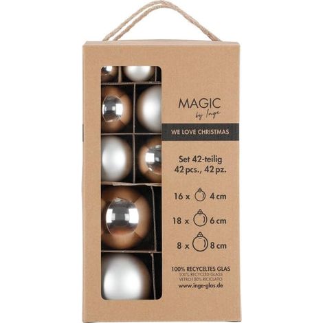 Lot de 42 Boules de Noël argentées givrées avec diamètre 4 cm, 6 cm et 8 cm, décoration de Sapin de Noël en Verre