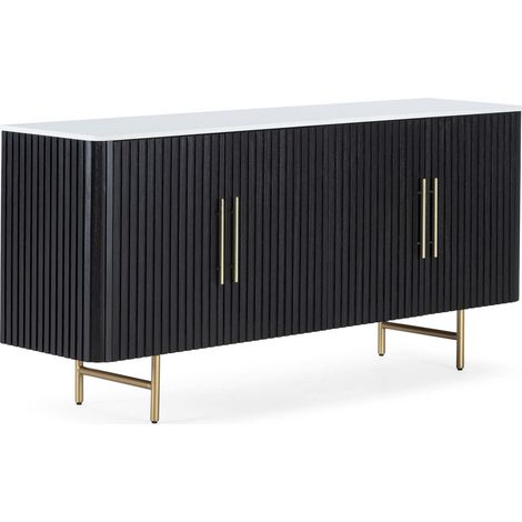 Buffet élégant finition marbre doré et noir - Noir ébène avec finitions marbre blanc et doré (1/5)