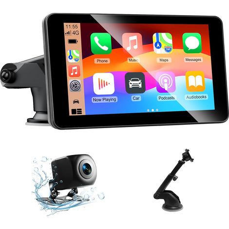 7 Inch Car Screen for Car Play, Android Auto Car Screen with Backup Camera/Bluetooth/FM/AUX/Mirror Link/Voice Control/GPS Navigation (1/5)