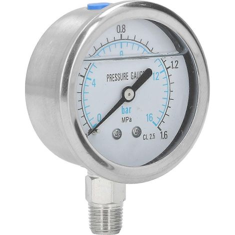 Vakuummeter mit Edelstahlgehäuse, 1/4-Zoll-NPT-Anschluss unten, Messbereich 0–1,6 MPa