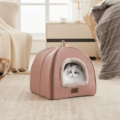 Lit pour chat d'intérieur – Niche pour chat – Tente pour chat avec oreiller rembourré amovible et lavable, lit doux et auto-chaton (1/5)